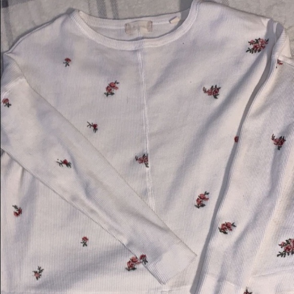 Altar’d State Long Sleeve Waffle Knit Embroidered Top